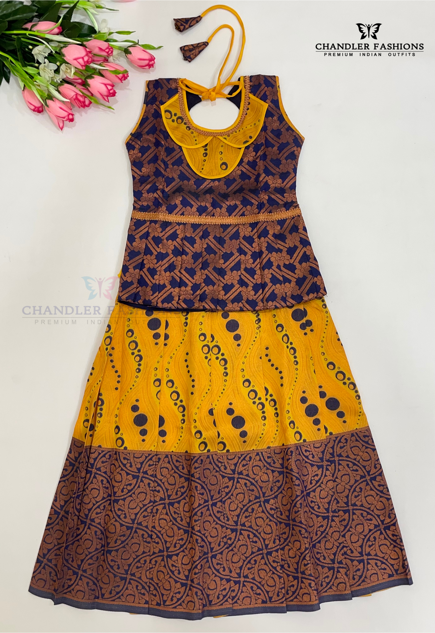 Charming Blue Color Silk Langa Set With Designer Zari Work For Girls
