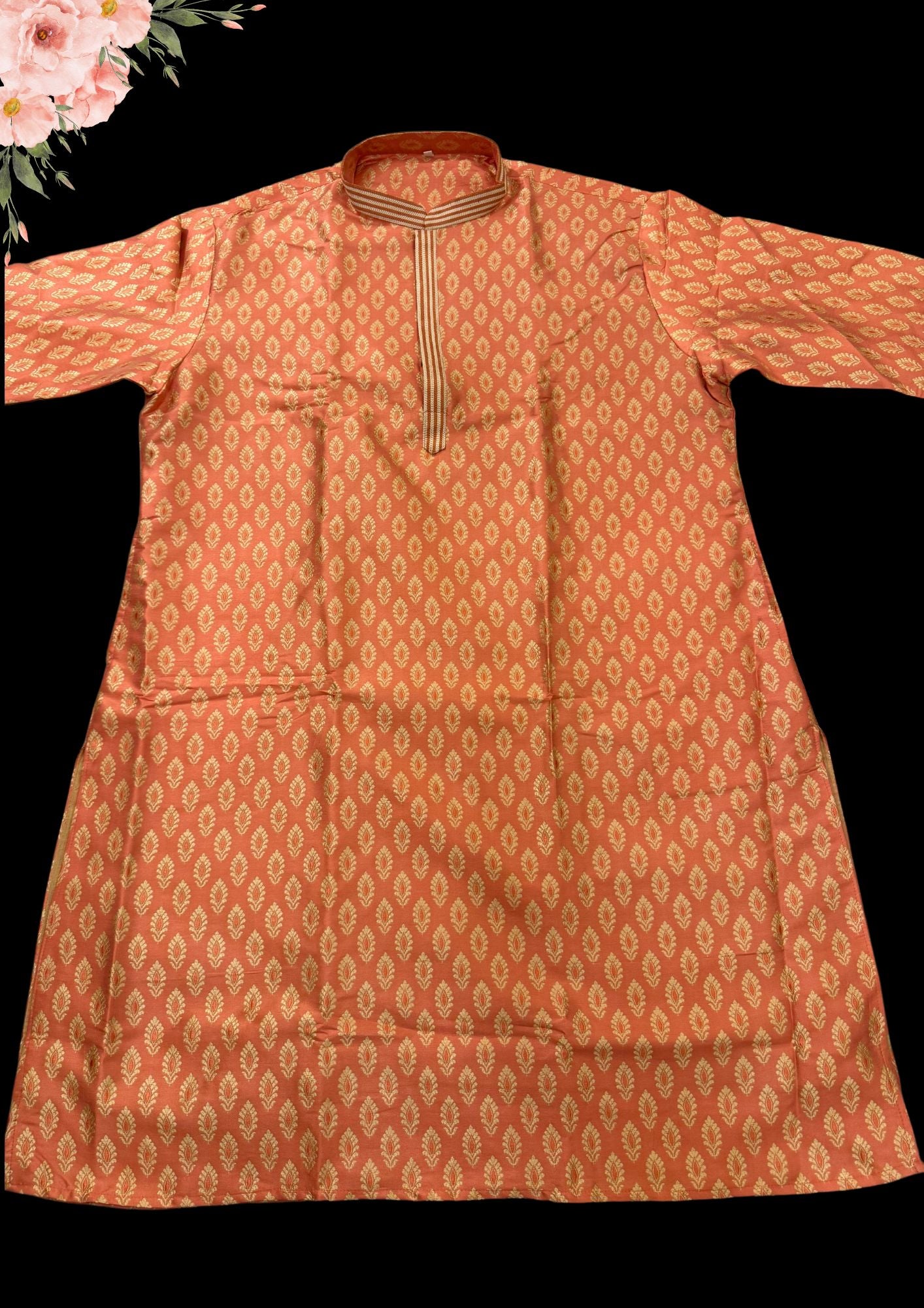 Stunning Peach Color Art Silk Designer Men's Kurta Near Me