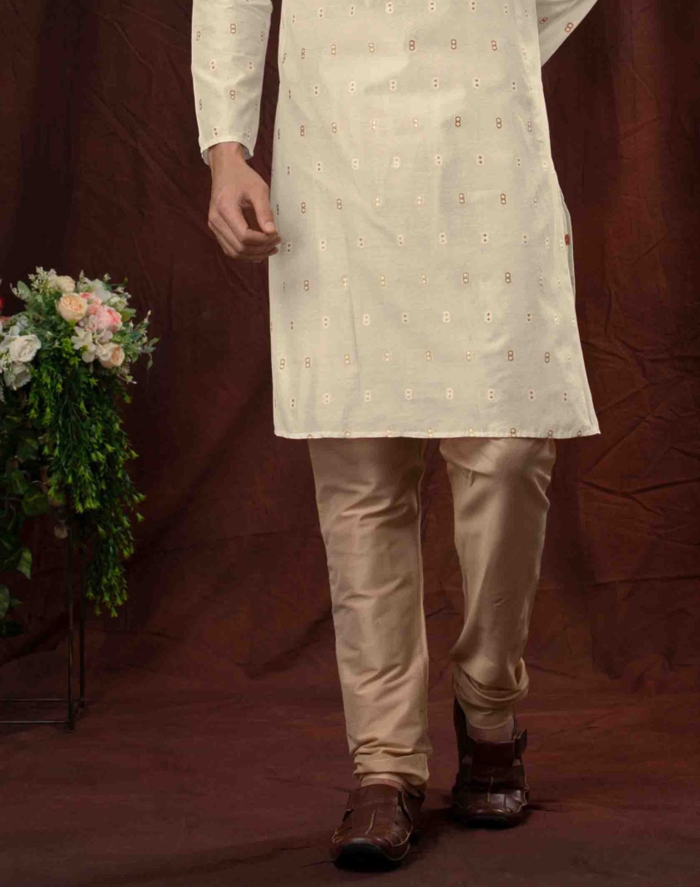 Pleasing White Color Poly Jacquard Kurta In USA