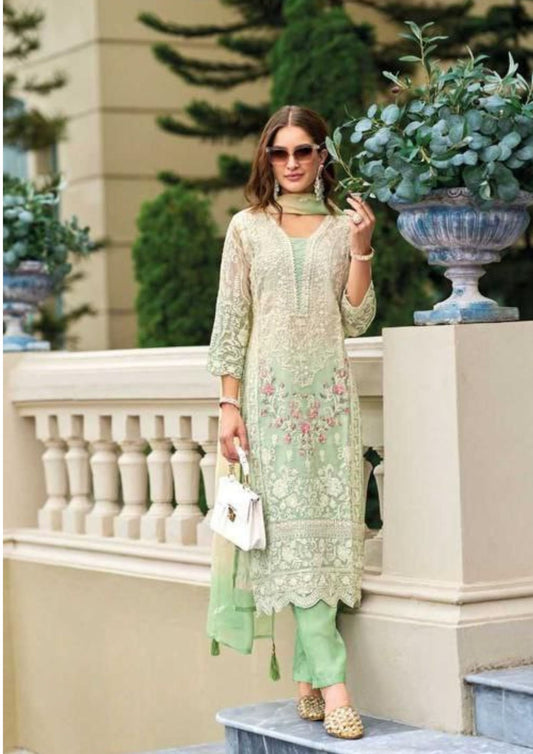 Appealing Green Color Organza Embroidery Salwar Suits With Dupatta