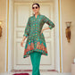 Alluring Teal Green Colored Floral Design Tusser Silk Kurti With Pant For Women 