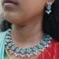 Trendy German Silver Unicorn Sky Blue Stone Beaded Oxidized Necklace With Earrings