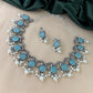 Sky Blue Stone Beaded Oxidized Necklace With Earrings in Phoenix