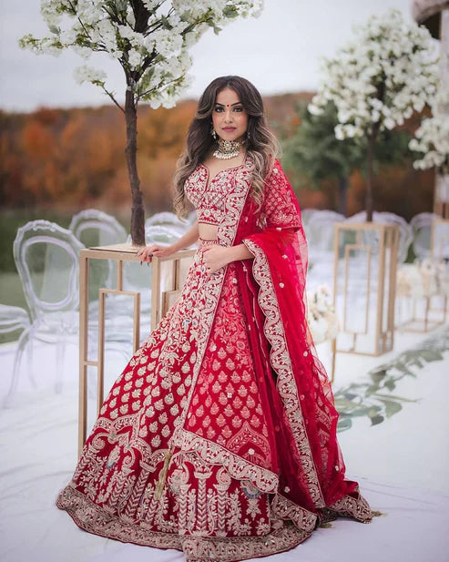 Dazzling Red Color Wedding Lehenga Choli With Coding Embroidery Work