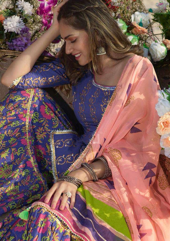  Violet And Peach Color Designer Kurti With Embroidery Work And Sharara Pant Near Me