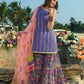 Elegant Violet And Peach Color Designer Kurti With Embroidery Work And Sharara Pant
