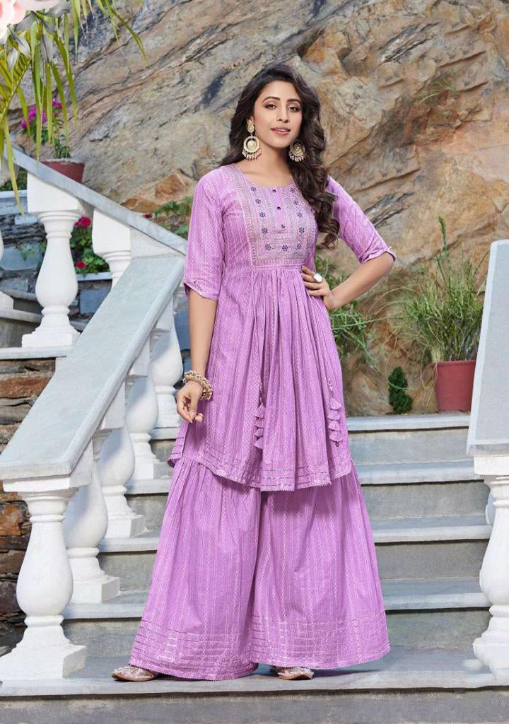 Lovely Purple Color Designer Heavy Embroidery work Palazzo Suits With Dupatta