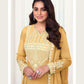 Yellow Color Chinon With Thread Embroidery Work Designer Palazzo Suits  in USA