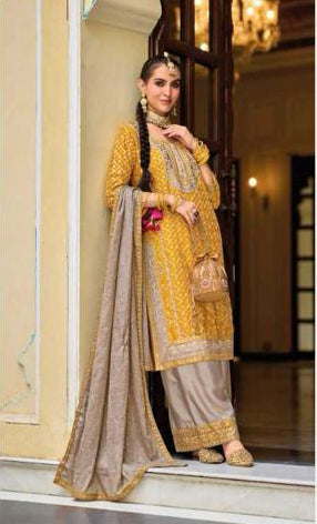Wonderful Yellow Color Embroidery Work Kurti With Palazzo Suit Sets