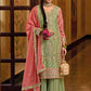 Charming Green Color Chinon Embroidery Work Palazzo Suit Sets For Women