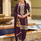 Appealing Violet Color Silk Embroidery Kurti With Palazzo Suit Sets For Women