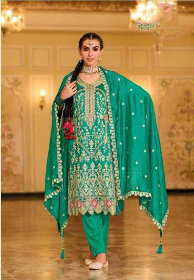 Attractive Green Color Premium Silk Kurti With Embroidery Work For Women