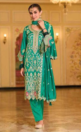 Attractive Green Color Premium Silk Kurti With Embroidery Work In Mesa