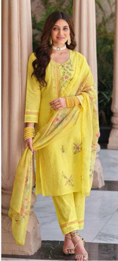 Attractive Yellow Color Cotton Embroidery Kurti  Near Me