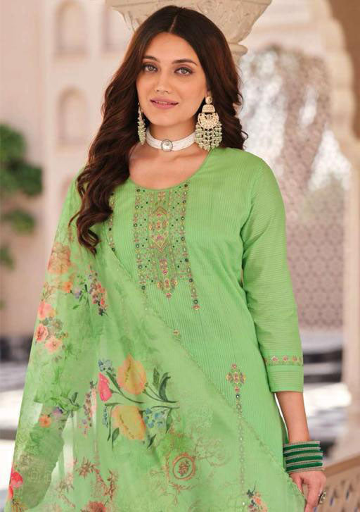 Fabulous Pista Green Color Kurti With Dupatta In USA