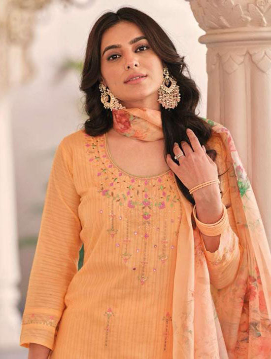 Alluring Orange Color Pure Cotton Kurti With Embroidery Work Near Me