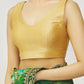 Beautiful Gold Mulberry Plunge V Neck Metallic Sleeveless Solid Blouse For Women