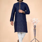 Attractive Dark Blue Color Fancy Kurta Suits With Pajama For Men