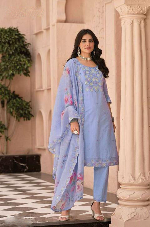 Alluring Lavender Color Designer Embroidered Salwar Suits With Fancy Dupatta For Women