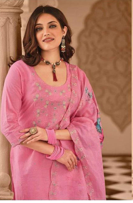 Stunning Pink Color Designer Embroidered Salwar With Fancy Printed Dupatta In Yuma