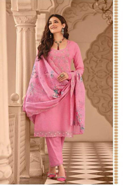 Stunning Pink Color Designer Embroidered Salwar With Fancy Printed Dupatta