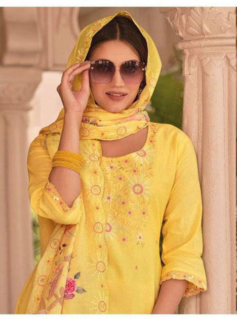 Appealing Yellow Color Designer Embroidered Salwar With Fancy Dupatta For Women In Mesa