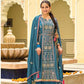 Ravishing Teal Blue Premium Silk And Embroidered Work Palazzo Suits With Fancy Dupatta In USA