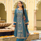 Ravishing Teal Blue Premium Silk And Embroidered Work Palazzo Suits With Fancy Dupatta