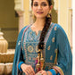 Ravishing Teal Blue Premium Silk And Embroidered Work Palazzo Suits With Fancy Dupatta In Casagrande