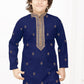 Charming Navy Blue Color Poly Cotton Embroidery Kurta Set With Pajama Pant For Kids Near Me