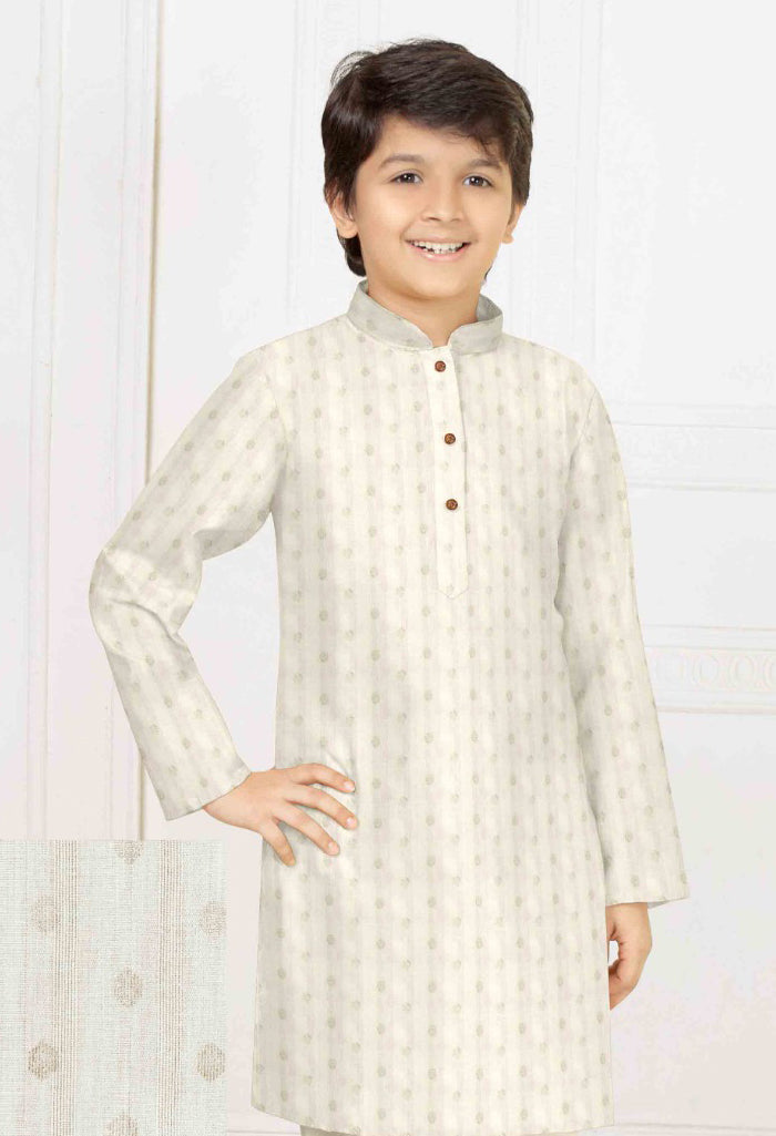 Appealing White Color Poly Blend Cotton Kurta Set With Pajama Pant For Kids Near Me