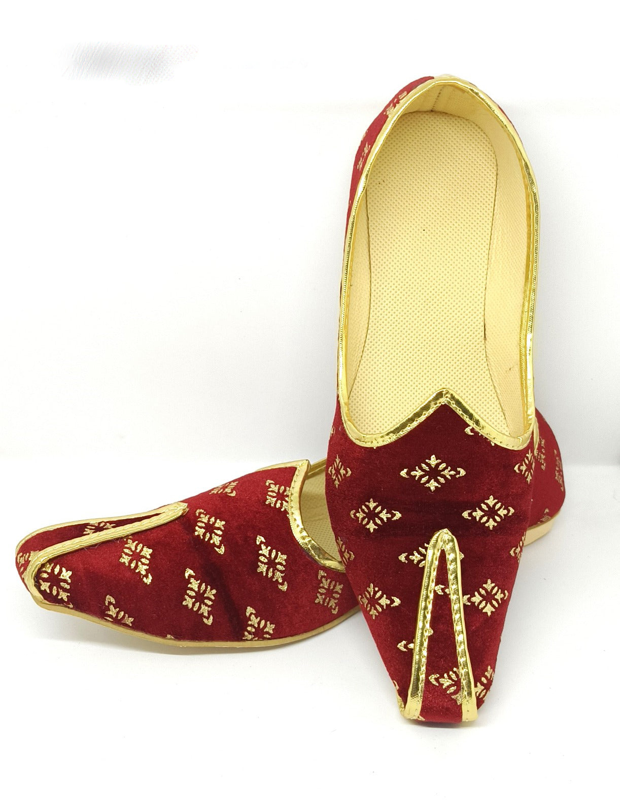 Traditional Maroon Color Velvet Printed Men Wedding Sharwani Mojaris Near Me