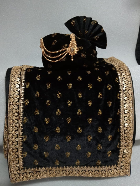 Attractive Black Color Wedding Turbans With Fancy Designer Dupatta For Men