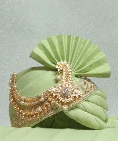 Appealing Light Green Color Designer Wedding Turban With Fancy Dupatta For Men Near Me