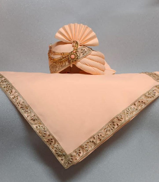 Alluring Peach Color Wedding Turban With Designer Dupatta For Men