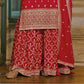 Attractive Red Color Designer Blooming Georgette With Embroided Work Palazzo Suits With Fancy Dupatta In USA