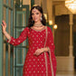 Attractive Red Color Designer Blooming Georgette With Embroided Work Palazzo Suits With Fancy Dupatta In Tempe