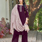 Attractive Violet Color Heavy Rayon With Handwork Embroidery Palazzo Suits With Dupatta For Women