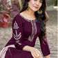 Attractive Violet Color Heavy Rayon With Handwork Embroidery Palazzo Suits With Dupatta For Women Near Me