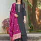 Elegant Black Colored Heavy Rayon With Embroidery And Handwork Palazzo Suits With Dupatta