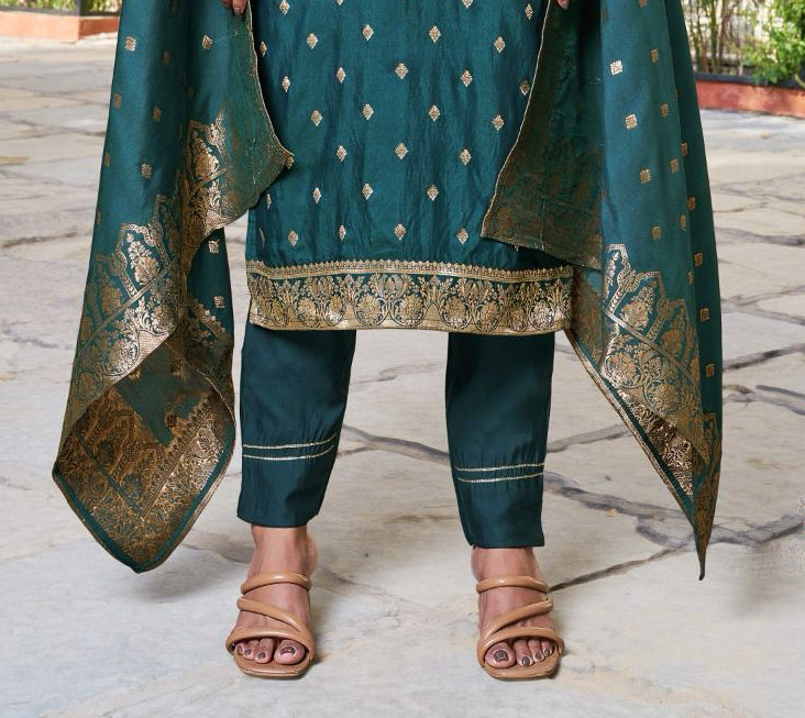 Charming Teal Blue Color Designer Jaquard And Khatli Work Salwar Suits With Dupatta For Women In USA