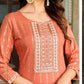 Elegant Orange Colored Rayon Foil Print Designer Kurti With Embroidery Work For Women Near Me