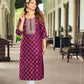 Wonderful Violet Colored Classy Rayon Foil Print With Embroidery Work Kurti For Women