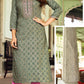 Alluring Green Colored Rayon Foil Print Designer Kurti With Fancy Embroidery Work