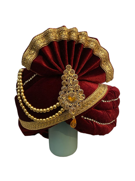 Attractive Traditional Maroon Color Velvet Turban For Men