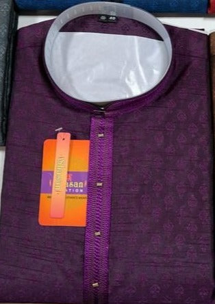 Beautiful Purple Color Jacquard Embroidery Work Men's Kurta