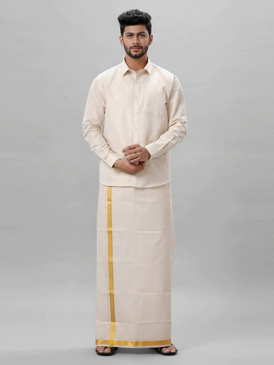 Elegent Tissue Zari Shirt With Golden Zari Dhoti Set