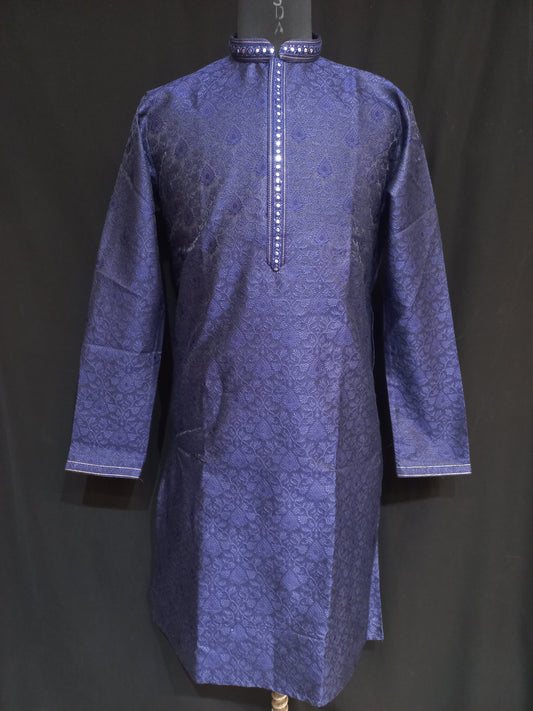 Dazzling Blue Color Banarasi Brocade Kurta Suits For Men