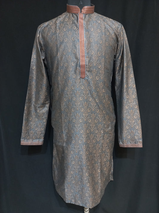 Beautiful Dark Grey Color Banarasi Brocade Kurta Suits For Men