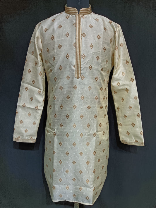 Attractive Cream Color Brocade With Linning Kurta Suits For Men